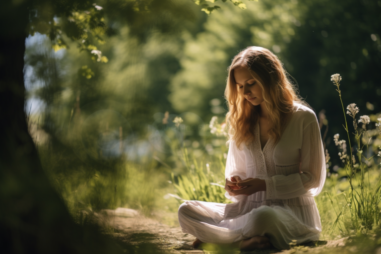 introvertált nő meditál a természetben